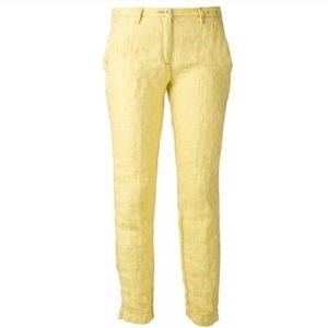 MASSIMO ALBA Liza Yellow Linen Pants Straight Leg White Floral Italy Italian